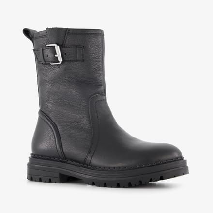Groot leren meisjes boots met gesp zwart - Maat 32