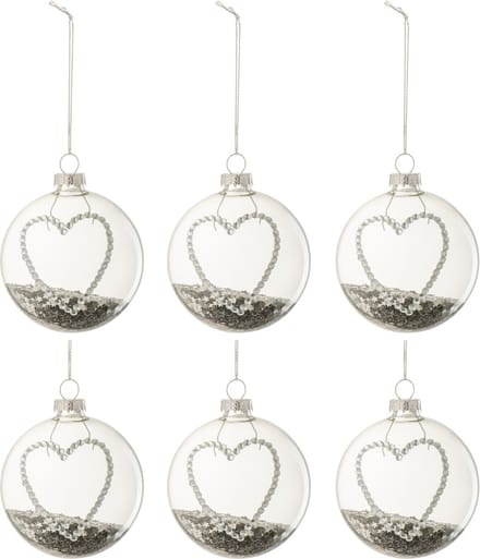 J-Line kerstbal Hart Strass Zilver Sterretjes - glas - small - doos van 6