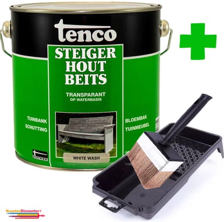 Tenco Steigerhoutbeits White Wash 2,5ltr + Beitskwast 12x3cm & beits bakje