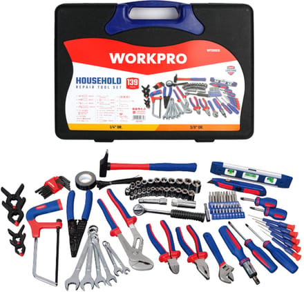 WORKPRO WP209026 – Gereedschapset – 139-delig – In Koffer – Dopsleutels, Tangen & Schroevendraaiers – Complete Toolset