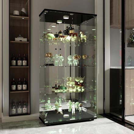 Glazen Vitrinekast met LED Verlichting en Spiegelbodem voor Collecties