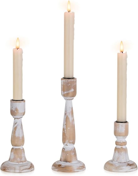 Omgoods - Set van 3 Houten Kandelaren voor Taperkaarsen