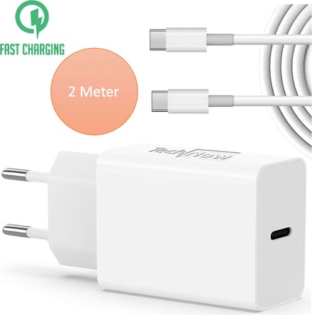 Snellader USB C Oplader 2 Meter - Adapter met USB C Kabel - USB C naar USB C - Universeel voor Telefoon / Tablet / Smartphone / GSM