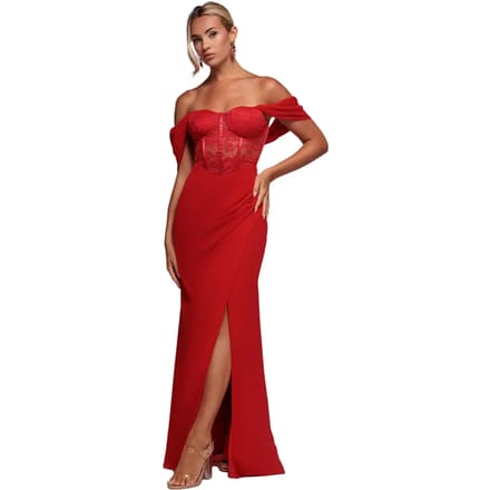 Kanten corsage jurk met vleugels voor dames Goddiva Maxi