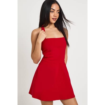 boohoo Dames Bengaline Vierkante Hals Skater Jurk | Rood | Maat: 42