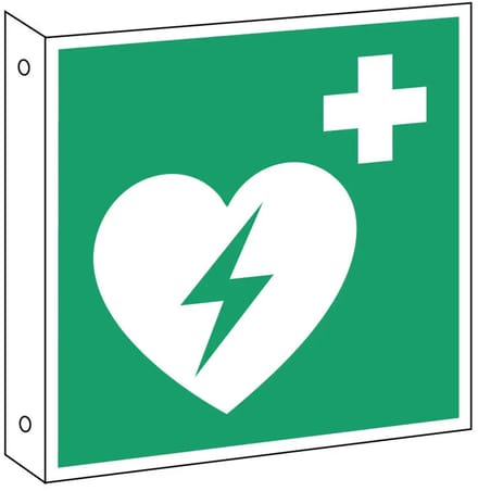 Haaks dubbelzijdig AED bord – aluminium – E010 | 20 x 20 cm
