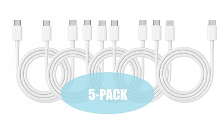 FuturiQ USB-C naar USB-C Kabel 2 Meter – 5-Pack – Snelladen 60W – Wit – Voor Smartphone, Laptop, iPad Pro en Meer