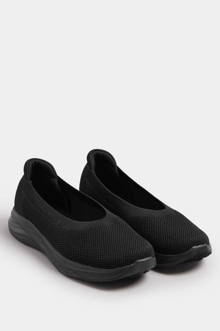 Yours Zwarte Instappers Met Gebreide Pasvorm In Extra Brede Eeepasvormsize 39EEE