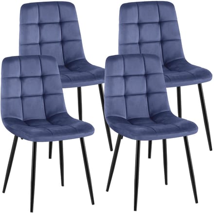 CLP Antibes Set van 4 Eetkamerstoelen - Zonder armleuning - Metaal frame - Velvet - Fluweel/blauw