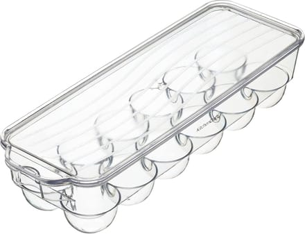 Famanu – Eierhouder voor koelkast met deksel - 32,5 x 11,5 centimeter - doorzichtig plastic