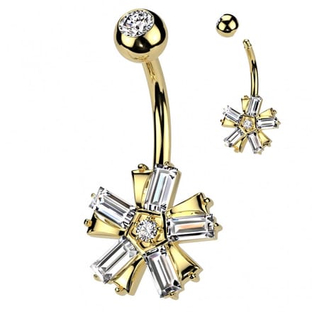 Piercing PVD Baguette CZ Flower - goud - LMPiercings