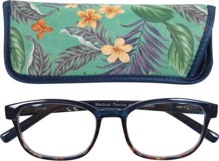 Lilly&June Leesbril Blauw Bloemmotief +2 - Met Bijpassend Etui