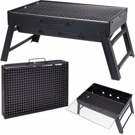 Draagbare Opvouwbare Koolgrill met Koffer en Handvatten - Zwart