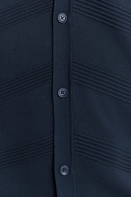 No Excess Pullover Short Sleeve Full Button Polo Relief Knit Deep Blue Größe: XXL | Pullover Outlet | Herren | Blau