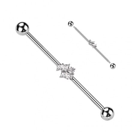 Industrial piercing PVD double Slanted Baguette - zilver - LMPiercings