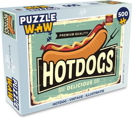 Puzzel Hotdog - Vintage - Illustratie - Legpuzzel - Puzzel 500 stukjes