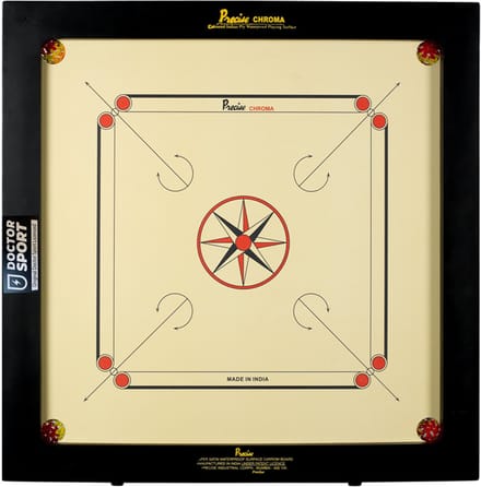 Precise Super Satin 82x82 cm - 8 kgs - 6 mm - Carrom bord - Compleet met Striker Poeder Schijven - Made in India