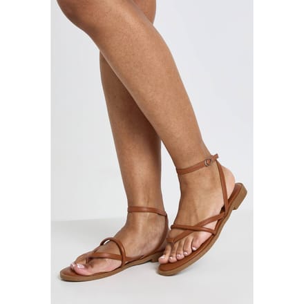 boohoo Dames Brede Pasvorm Teenslipper Sandalen Met Bandjes | Brown | Maat: 3