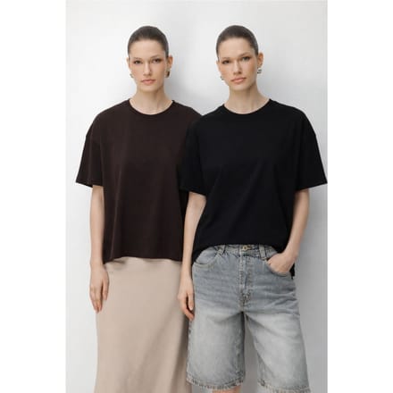 Oversized Geribbelde Crew Neck Twee-in-een T-Shirt Set