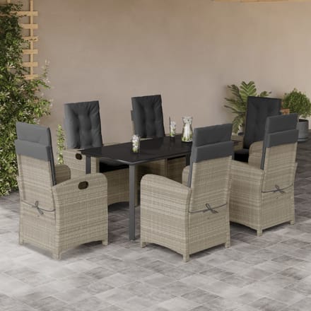 vidaXL - 7-delige - Tuinset - met - kussens - poly - rattan - grijs