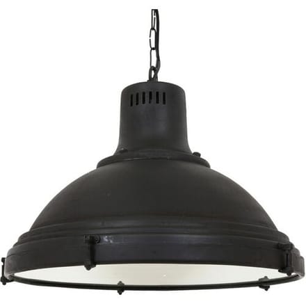 KS Verlichting Industriele hanglamp Agra zwart glazen plaat E27 kettinglamp