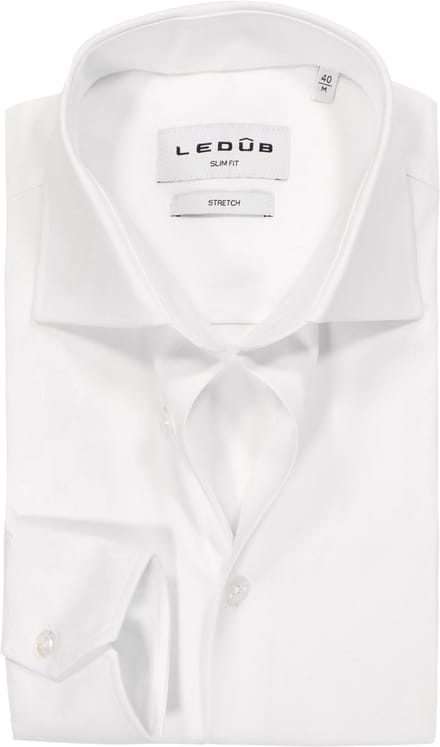 Ledub slim fit overhemd - popeline - wit - Strijkvriendelijk - Boordmaat: 41