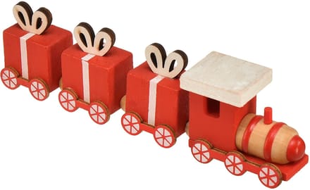 Houten trein met geschenkdozen, rood en wit, set van 2, 18x3x4,5 cm -