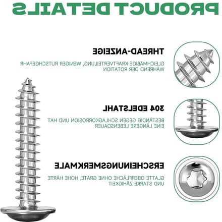 100 Stuks RVS M4X16mm Zelftappende Schroeven met Schijf, Torx Volledige Draad, Houtschroeven en T20 Boorbit