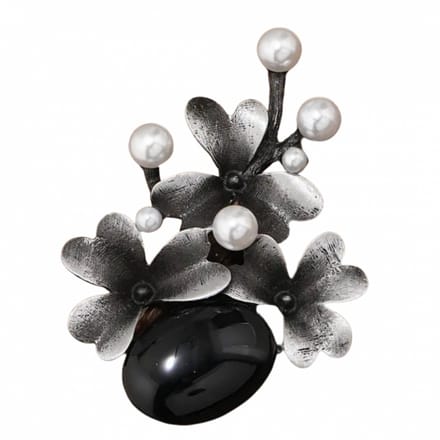 Broche grijs Zwart bloem synthetische parel- Charme Bijoux