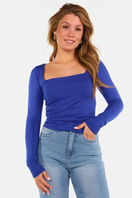 Getdrezzed Top - Maat: M - Basic shirt vierkante hals kobalt