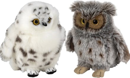 Nature Planet - Pluche uilen knuffels - 2x - Oehoe/Sneeuwuil - 18 cm