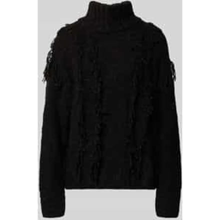 Gebreide pullover met opstaande kraag en franjes