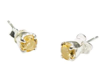 Zilveren knop oorbellen Citrien 925 zilver