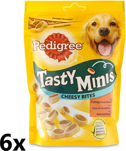 6x Pedigree - Tasty Minis Cheesy Bites Kaas & Rund - Hondensnacks - 140 g
