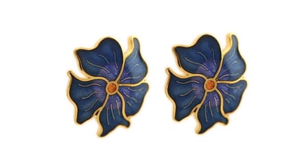Behave - Oorstekers dames - bloemmotief - blauw - 2 cm