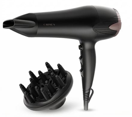 Carmen CHD2365B - Föhn - Inclusief diffuser - 2300 watt - Haardroger - ION technologie - 3 warmtestanden - Coolshot functie