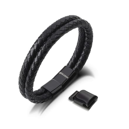 SERASAR Leren Armband Heren [Double] - Zwart 23cm - Cadeau-Idee Vriendje