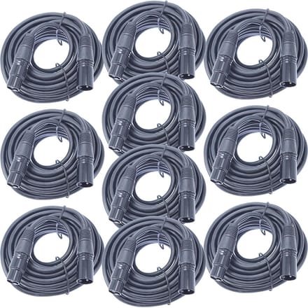 Microfoon Kabel Set - XLR Snoeren - Live Geluid - 10 Stuks Pakket - 25 Voet Lengte - Zwart