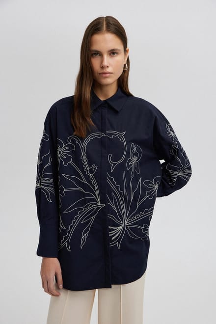 Touché Privé - Geborduurde blouse - Marine - Dames