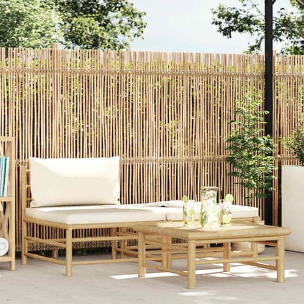 vidaXL - 3-delige - Loungeset - met - crèmewitte - kussens - bamboe