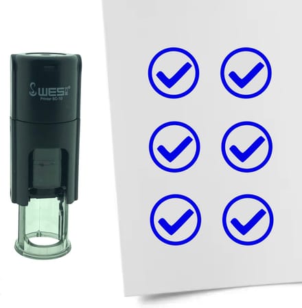 CombiCraft Stempel Checkbox Vinkje / OK 10mm rond - blauwe inkt