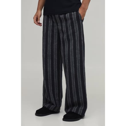 Baggy Fit Gestreepte Linnen Blend Broek | Black | Size Small