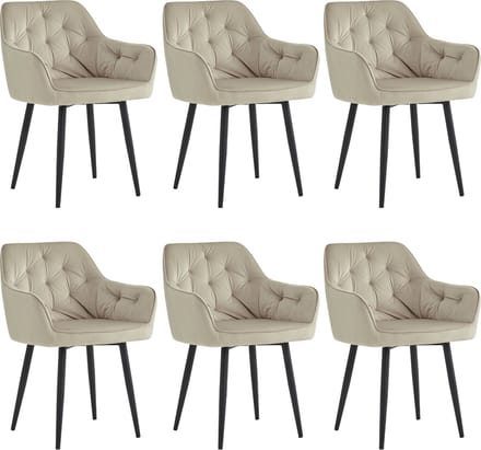 Colenis® - Iris Eetkamerstoel - Beige - Set Van 6 - Fluweel - Velvet - Design - Met armleuning