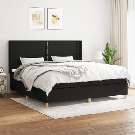 vidaXL - Boxspring - met - matras - stof - zwart - 200x200 - cm