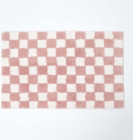 Homescapes antislip badmat roze en wit met dambordpatroon, 50 x 80 cm