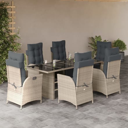 vidaXL - 7-delige - Tuinset - met - kussens - poly - rattan - grijs