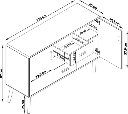Pavona-Dressoir - 2-deurs 3-laden - Wit Houtlook