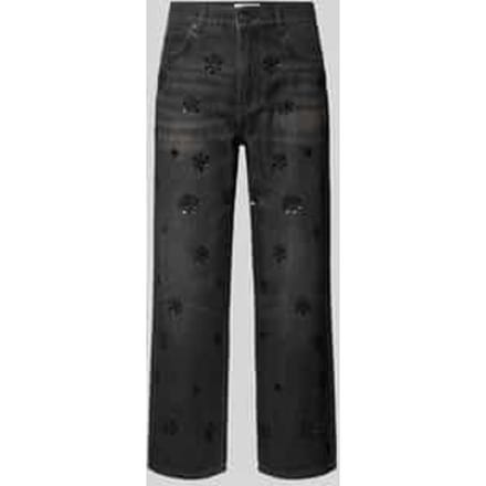 Straight fit jeans met siersteentjes