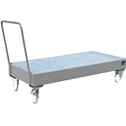 Stalen lekbak met wielen + greep, 1800 x 800 mm, grijs RAL 7005