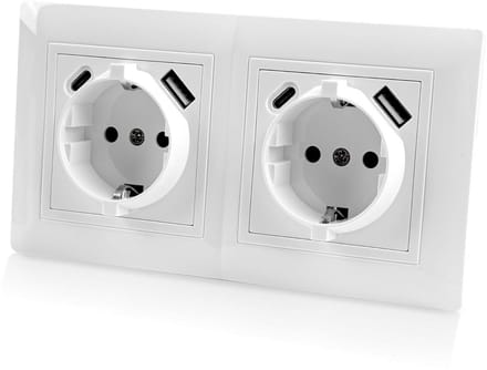 Dubbele stopcontact met USB en type C, 16A, verbeterde USB laadpoort